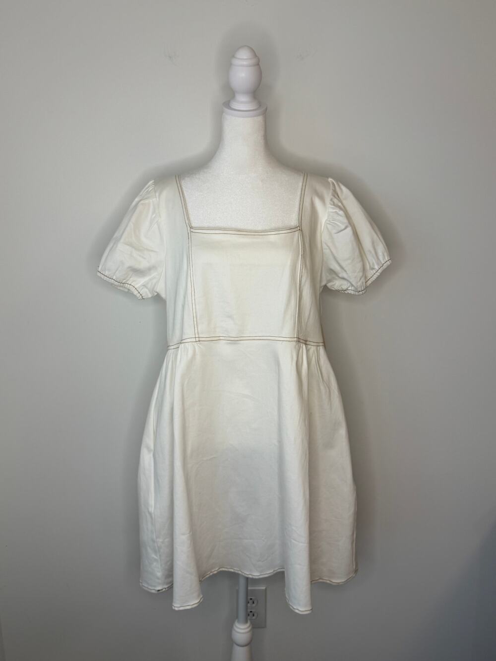 Arula White Puff Sleeve Mini Dress Square Neck Size XL